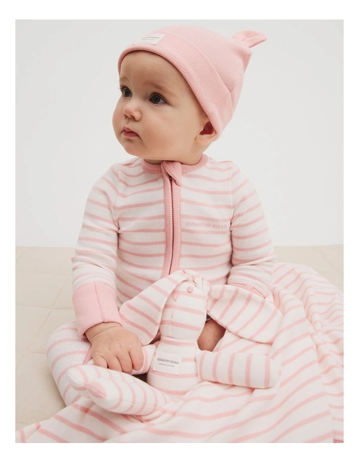Organically Grown Cotton Stripe Rib Jumpsuit in Blush Pink image 2