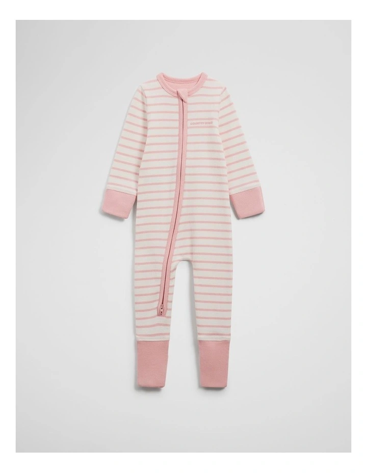 Organically Grown Cotton Stripe Rib Jumpsuit in Blush Pink image 3