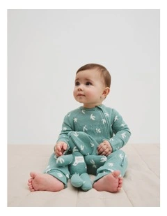 Organically Grown Cotton Waffle Jumpsuit in Bluegum Bird