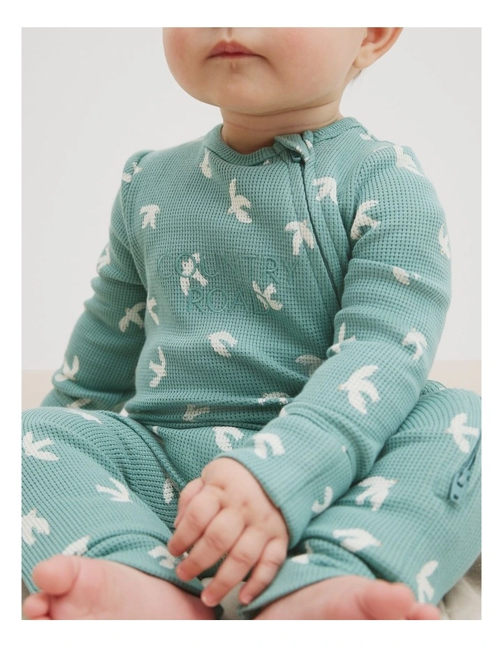 Organically Grown Cotton Waffle Jumpsuit in Bluegum Bird image 2
