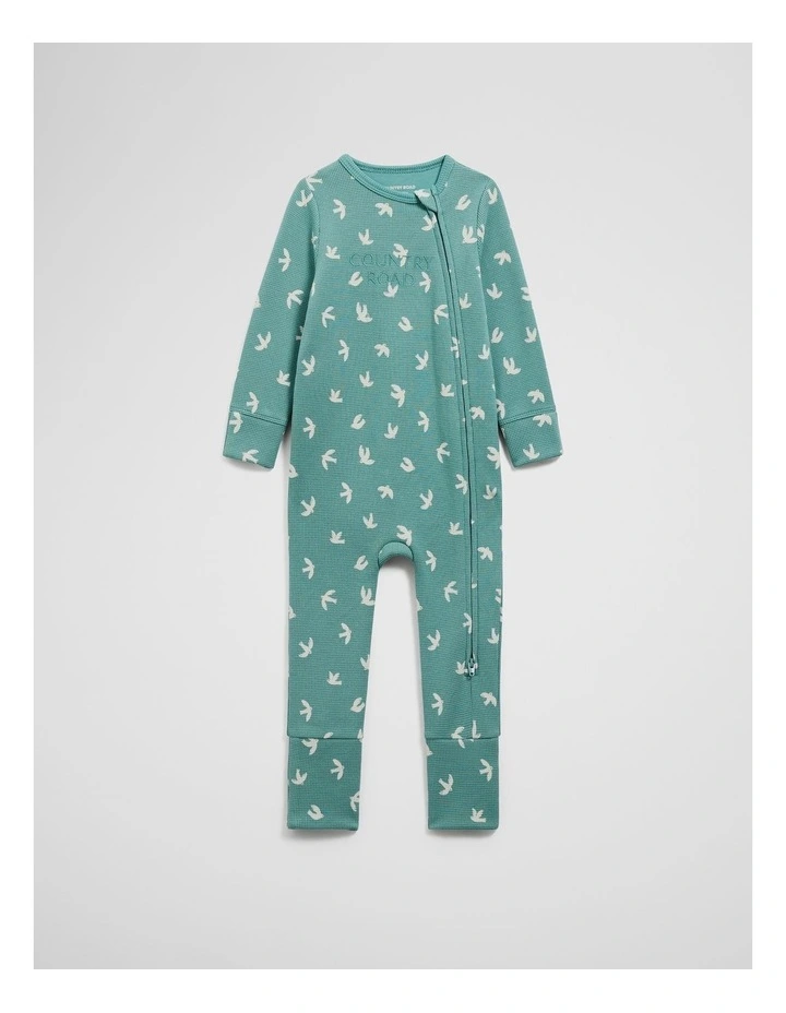 Organically Grown Cotton Waffle Jumpsuit in Bluegum Bird image 3