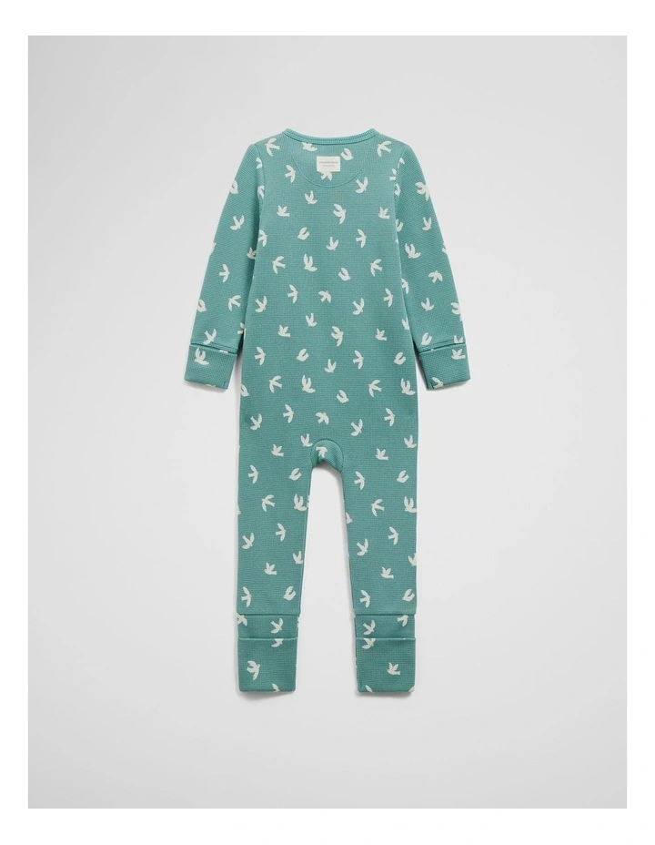 Organically Grown Cotton Waffle Jumpsuit in Bluegum Bird image 4