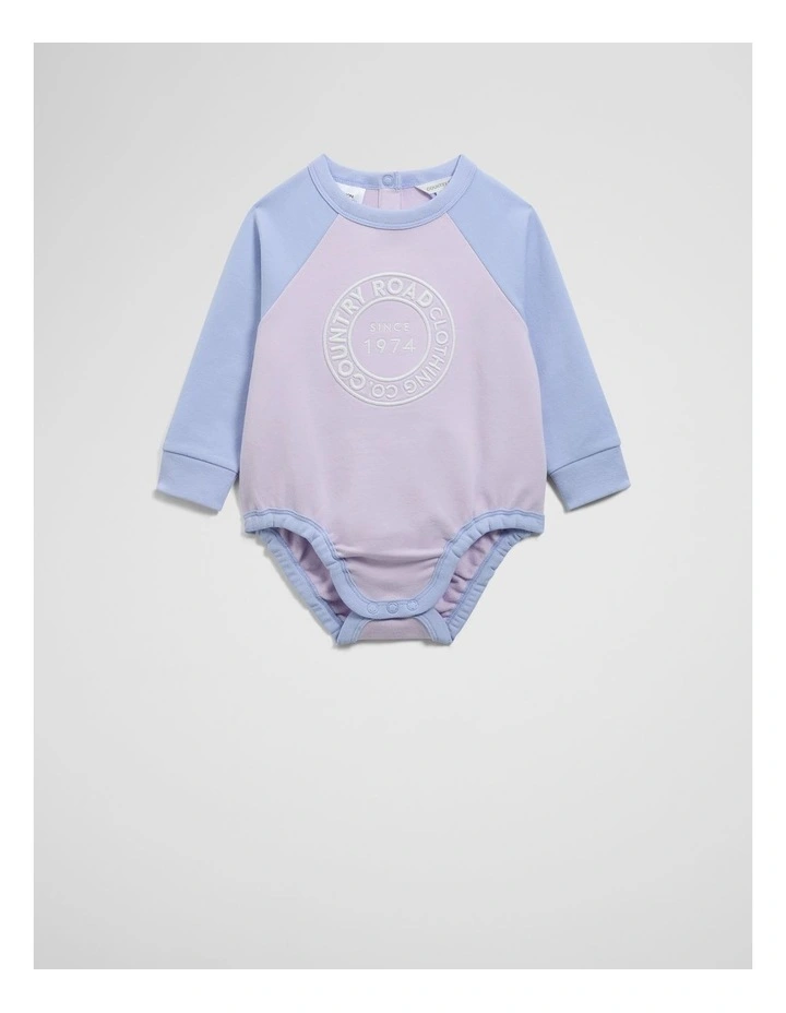Organically Grown Circle Logo Sweat Bodysuit in Bluebell Multi image 1