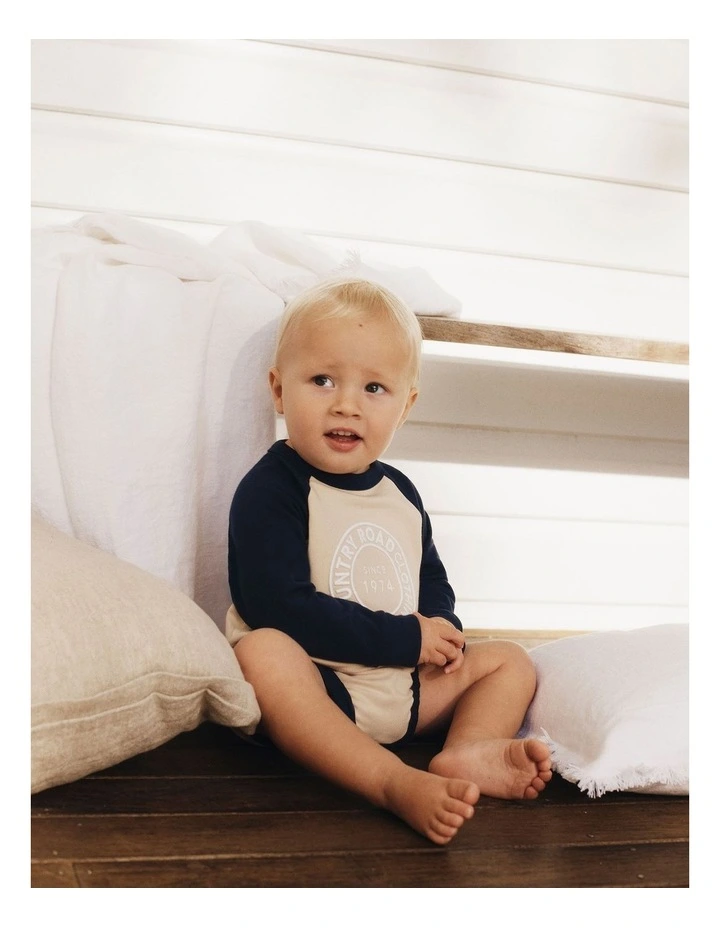 Organically Grown Circle Logo Sweat Bodysuit in Oat Multi image 2