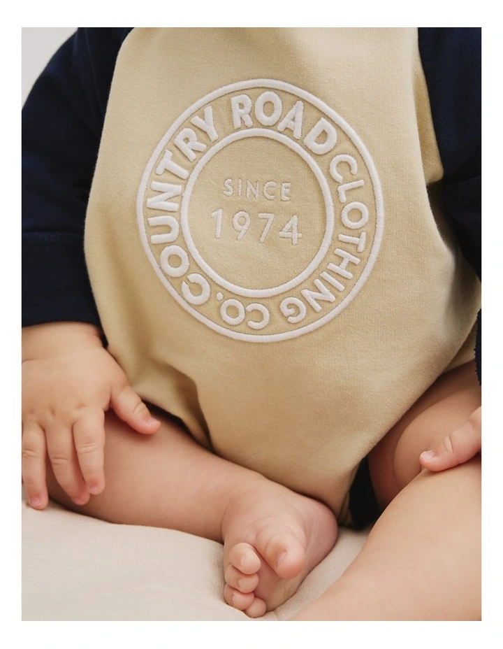 Organically Grown Circle Logo Sweat Bodysuit in Oat Multi image 3