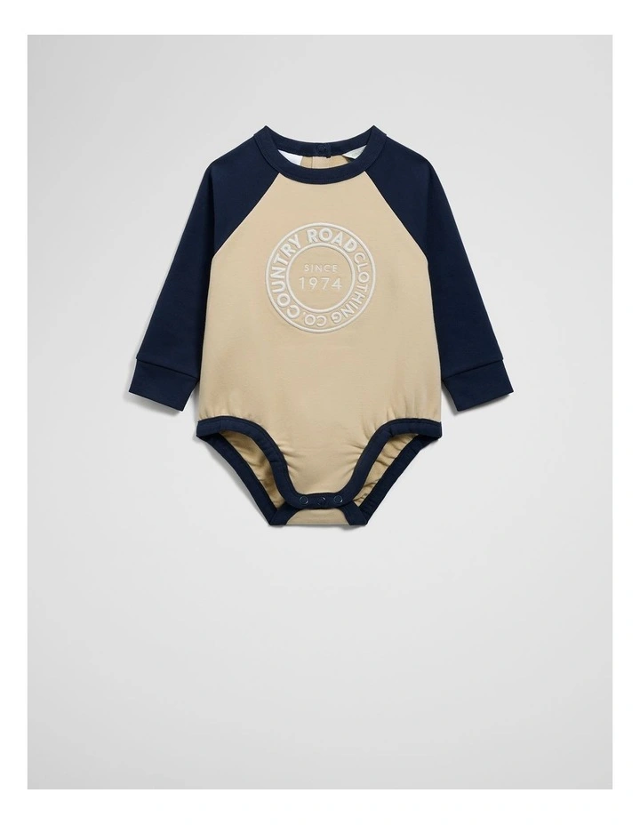 Organically Grown Circle Logo Sweat Bodysuit in Oat Multi image 5