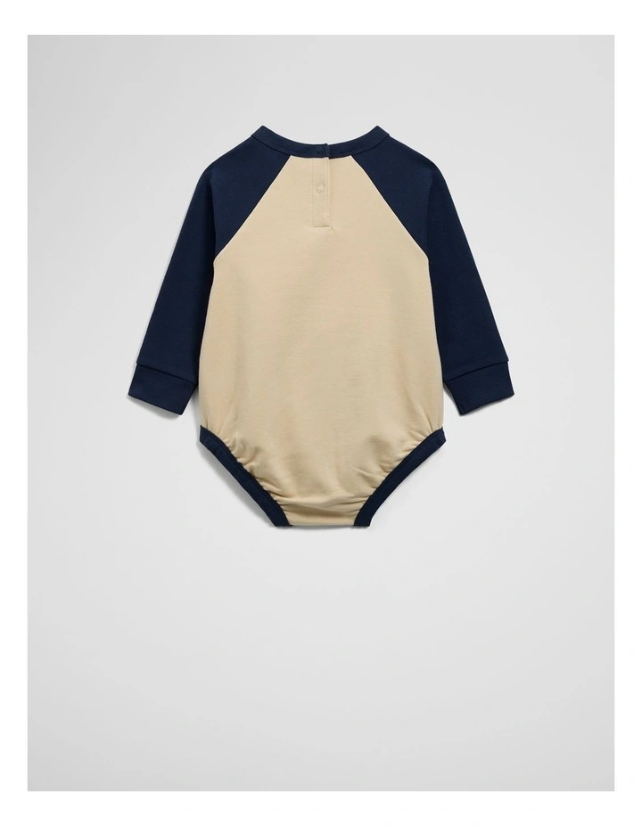 Organically Grown Circle Logo Sweat Bodysuit in Oat Multi image 6