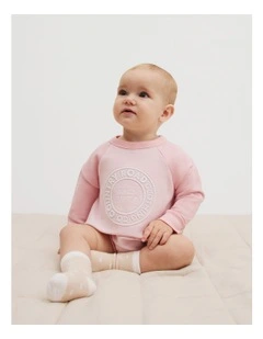 Organically Grown Circle Logo Sweat Bodysuit in Mineral Pink Multi