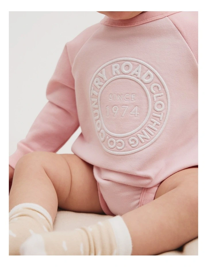 Organically Grown Circle Logo Sweat Bodysuit in Mineral Pink Multi image 2