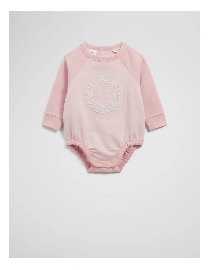 Organically Grown Circle Logo Sweat Bodysuit in Mineral Pink Multi image 3