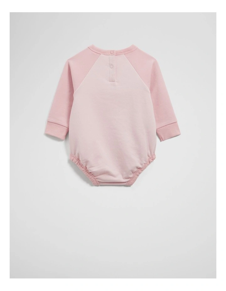 Organically Grown Circle Logo Sweat Bodysuit in Mineral Pink Multi image 4