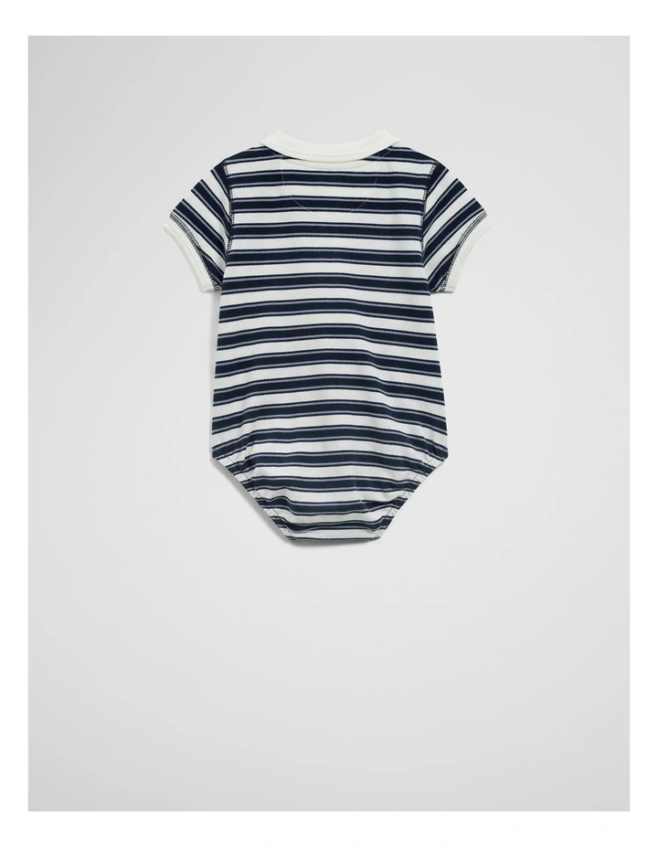Organically Grown Cotton Stripe Polo Bodysuit in Navy image 3