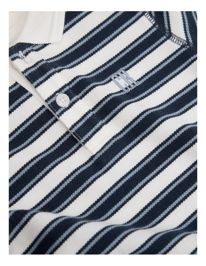 Organically Grown Cotton Stripe Polo Bodysuit in Navy image 4