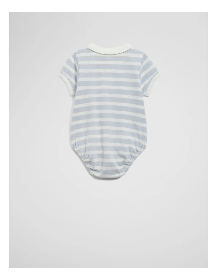 Organically Grown Cotton Stripe Polo Bodysuit in Soft Blue image 5