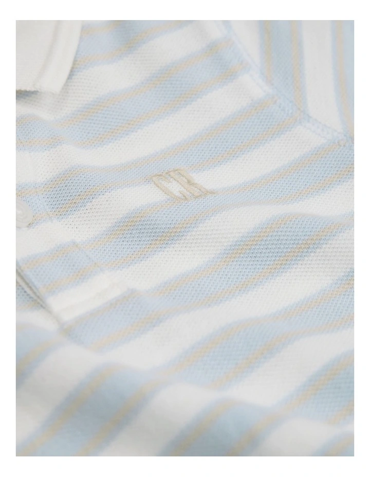 Organically Grown Cotton Stripe Polo Bodysuit in Soft Blue image 6
