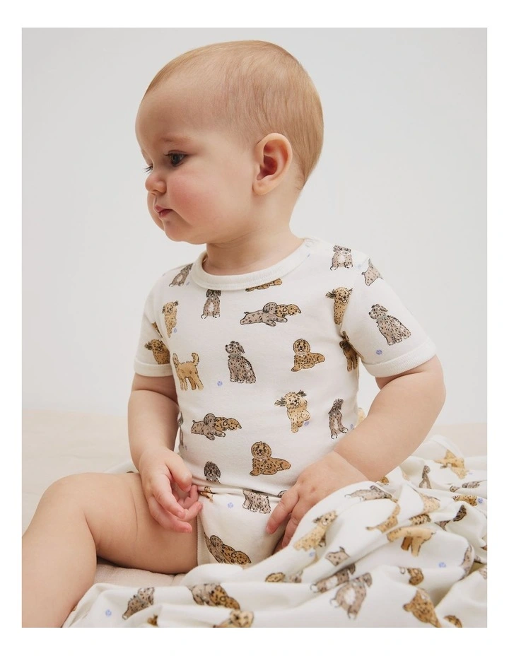 Organically Grown Cotton Dog Print Bodysuit in Marshmallow image 2