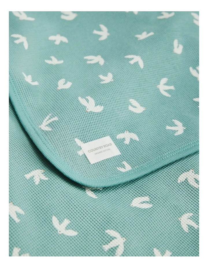 Organically Grown Cotton Waffle Blanket in Bluegum Bird image 1