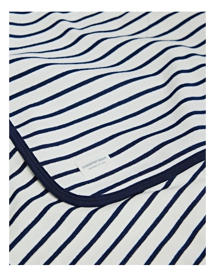 Organically Grown Cotton Stripe Rib Blanket in Navy image 1