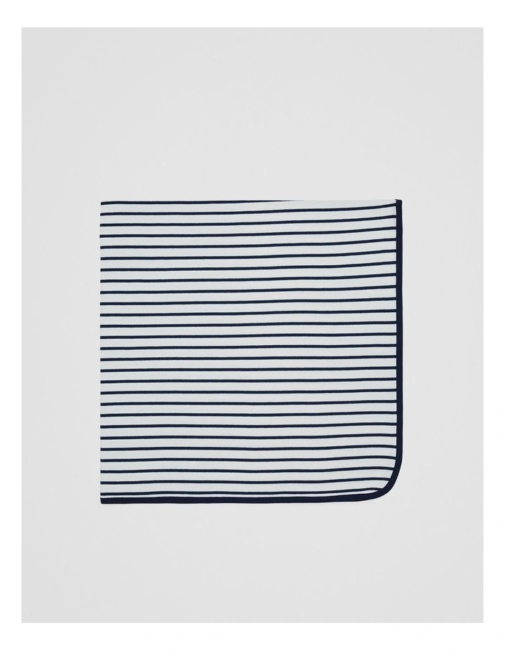 Organically Grown Cotton Stripe Rib Blanket in Navy image 2