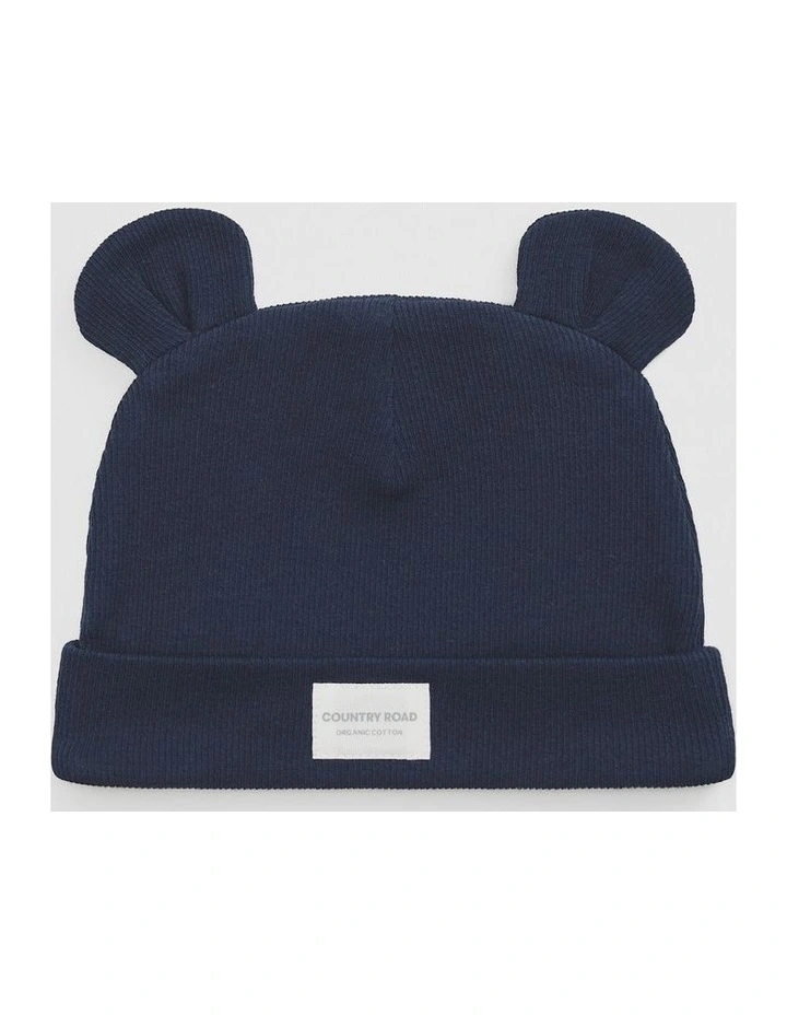 Organically Grown Cotton Rib Beanie in Navy image 1