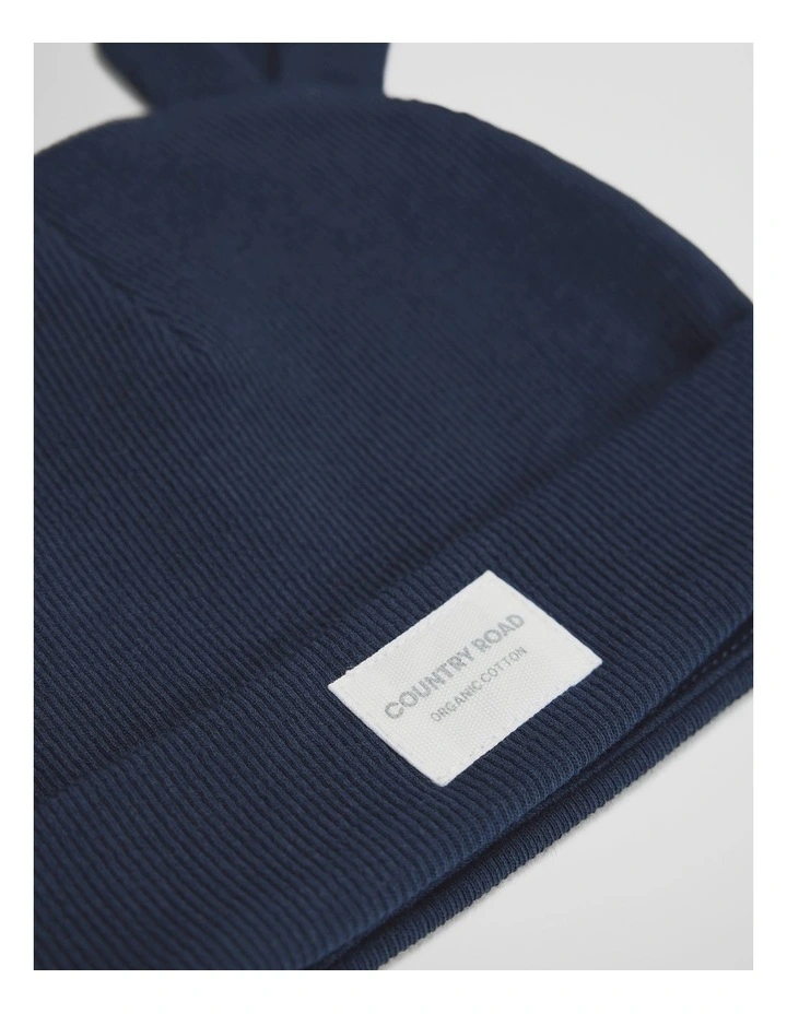 Organically Grown Cotton Rib Beanie in Navy image 2