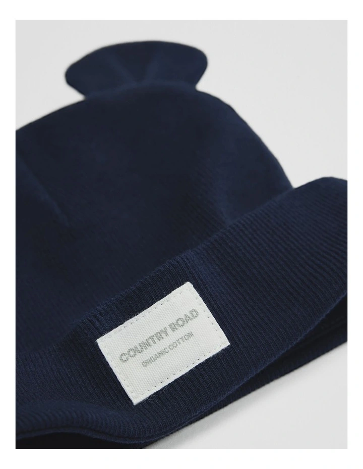 Organically Grown Cotton Rib Beanie in Navy image 2
