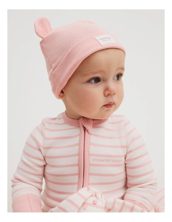 Organically Grown Cotton Rib Beanie in Blush Pink image 2
