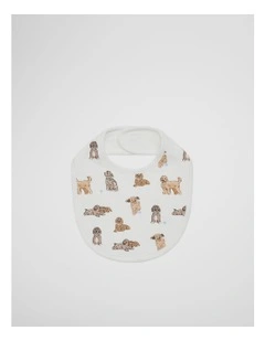 Organically Grown Cotton Dog Print Bib in Marshmallow