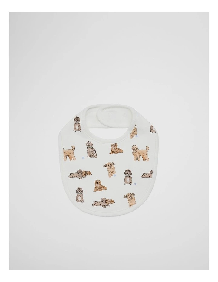 Organically Grown Cotton Dog Print Bib in Marshmallow image 1