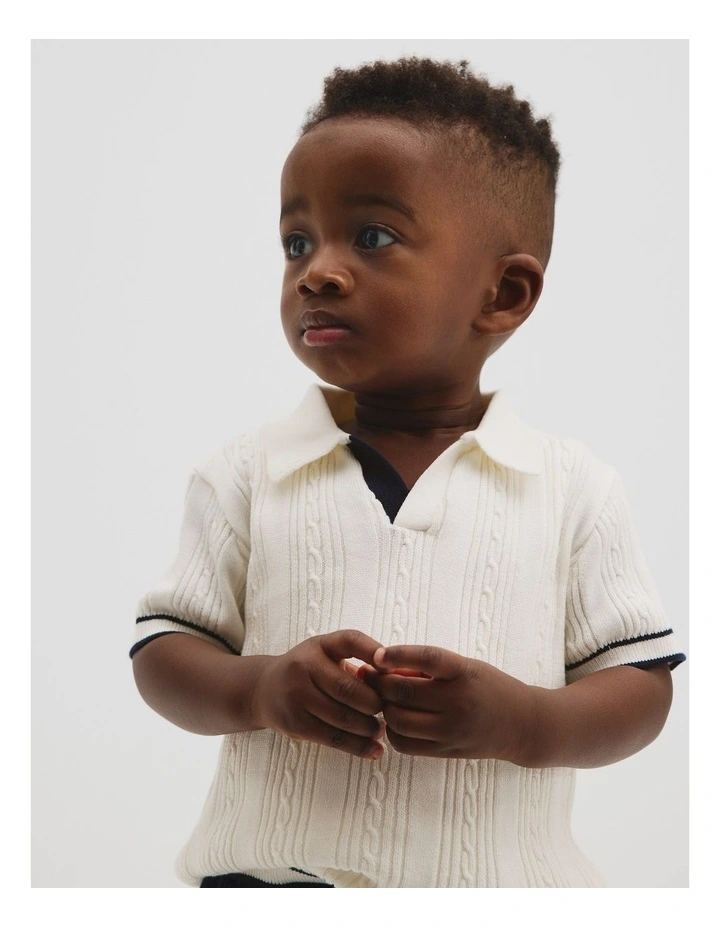 Organically Grown Cotton Knit Polo in Marshmallow image 2