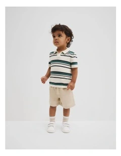Organically Grown Cotton Stripe Knit Polo in Pine Green