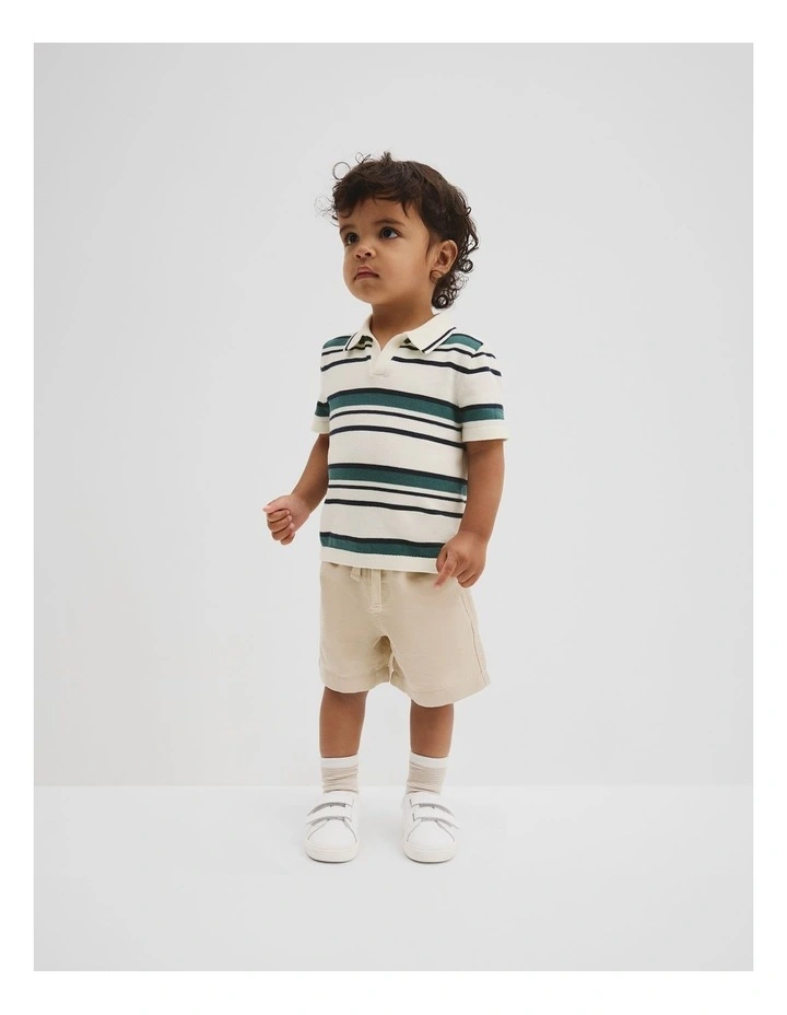 Organically Grown Cotton Stripe Knit Polo in Pine Green image 1