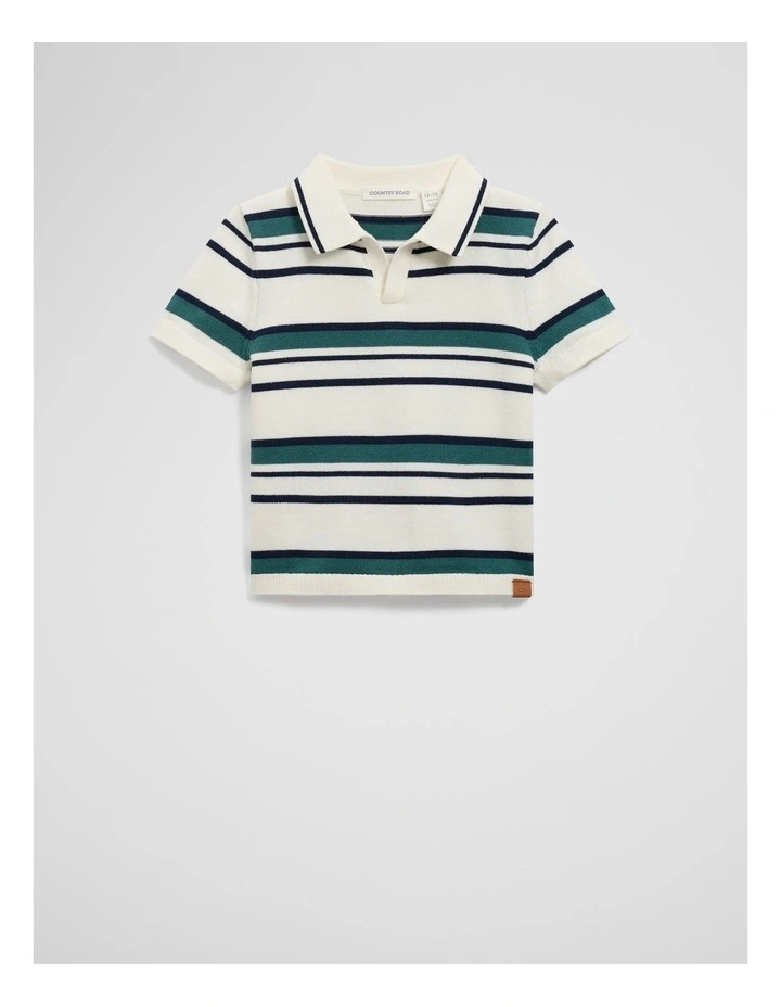 Organically Grown Cotton Stripe Knit Polo in Pine Green image 2