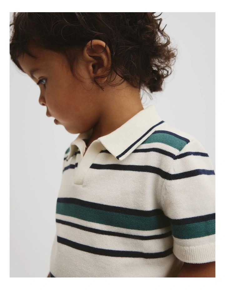 Organically Grown Cotton Stripe Knit Polo in Pine Green image 3
