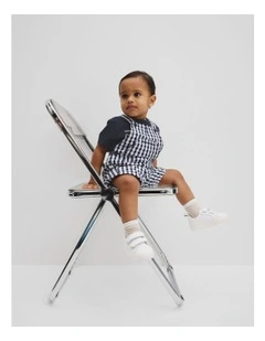 Gingham Overalls in Navy
