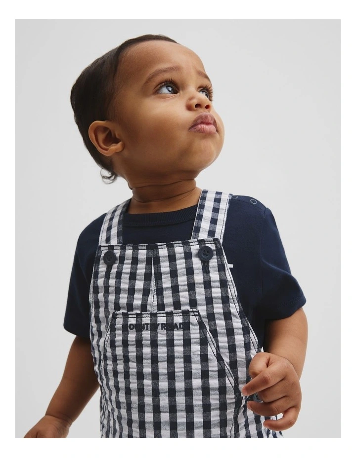 Gingham Overalls in Navy image 2