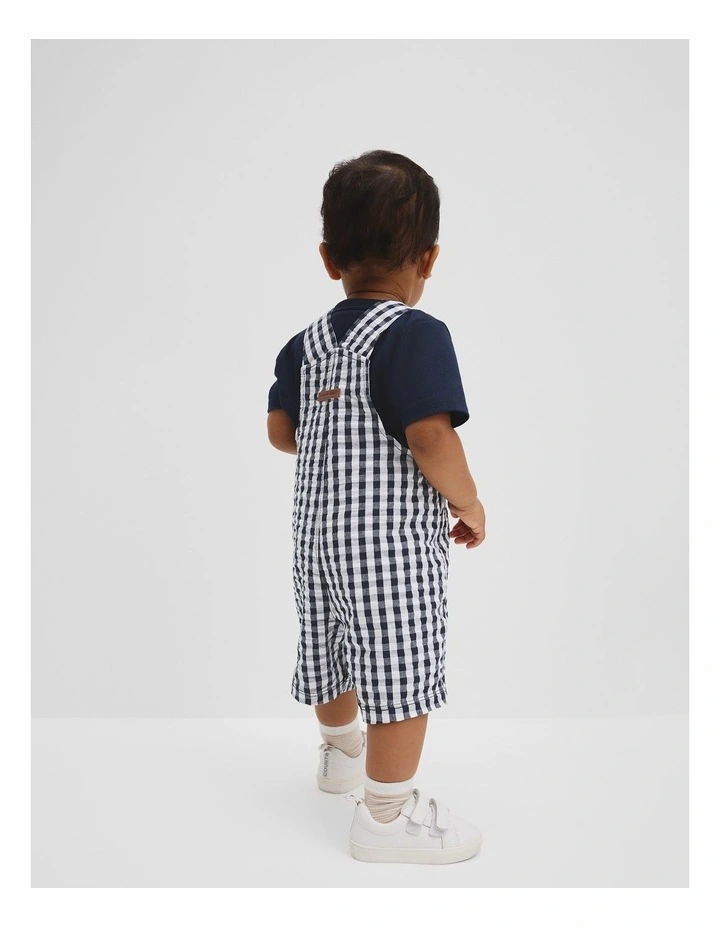 Gingham Overalls in Navy image 3