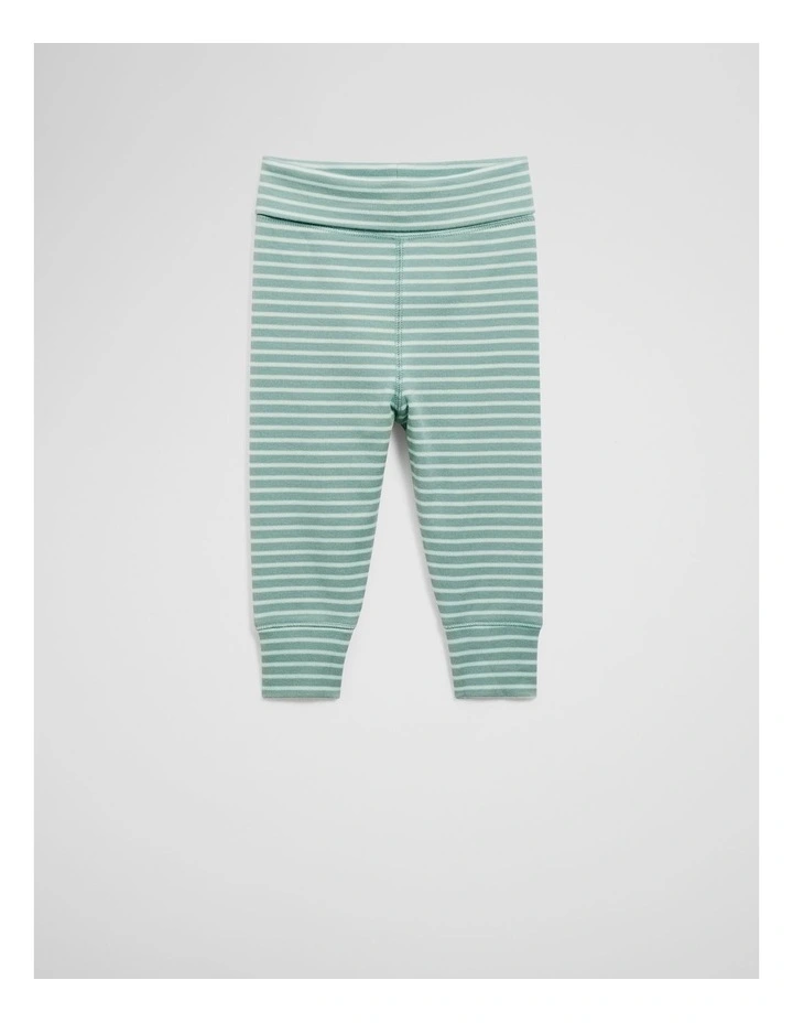 Organically Grown Cotton Fold-over Soft Pant in Blue Gum Stripe image 1
