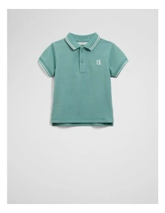 Organically Grown Cotton Logo Polo Shirt in Blue Gum