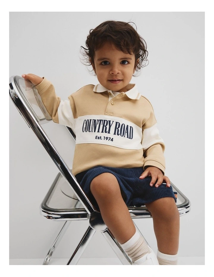 Organically Grown Cotton Logo Rugby T-shirt in Latte image 2