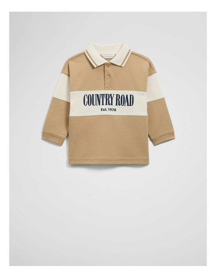 Organically Grown Cotton Logo Rugby T-shirt in Latte image 4