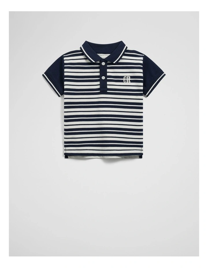 Organically Grown Cotton Logo Polo Shirt in Navy Stripe image 1