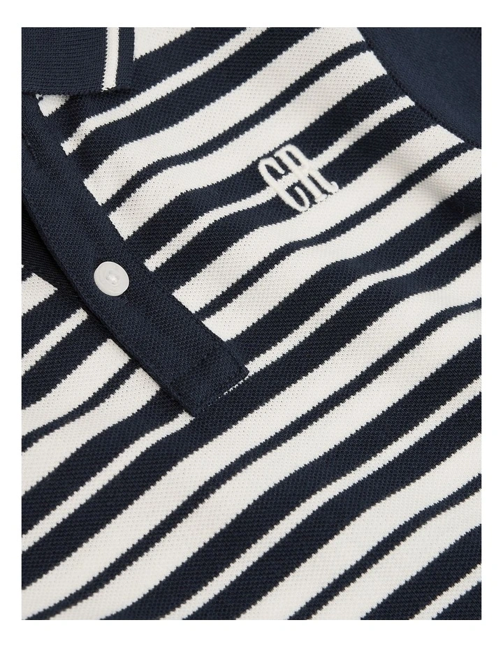 Organically Grown Cotton Logo Polo Shirt in Navy Stripe image 2