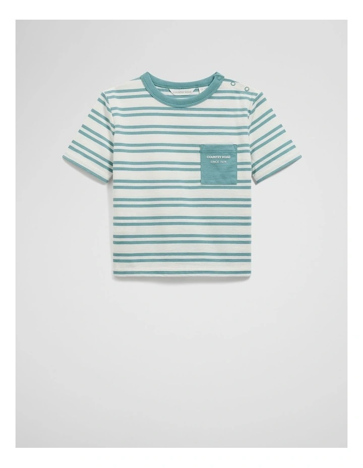 Organically Grown Cotton Pocket T-shirt in Blue Gum Stripe image 1