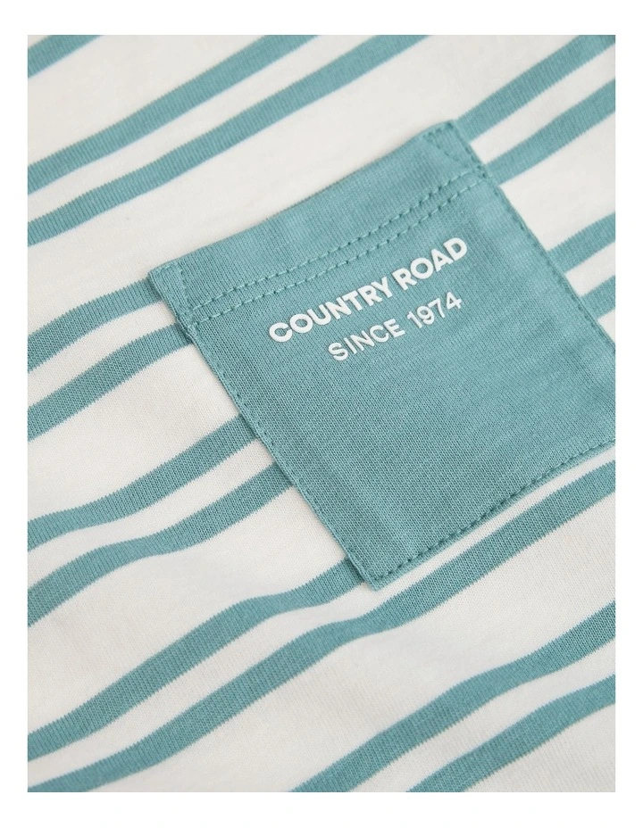 Organically Grown Cotton Pocket T-shirt in Blue Gum Stripe image 2