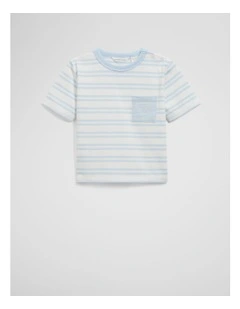 Organically Grown Cotton Country Road Pocket T-shirt in Soft Blue Stripe