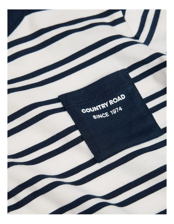 Organically Grown Cotton Country Road Pocket T-shirt in Navy Stripe image 2
