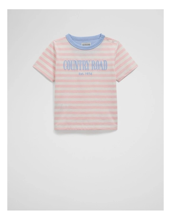 Organically Grown Cotton Heritage T-shirt in Mineral Pink Stripe image 1