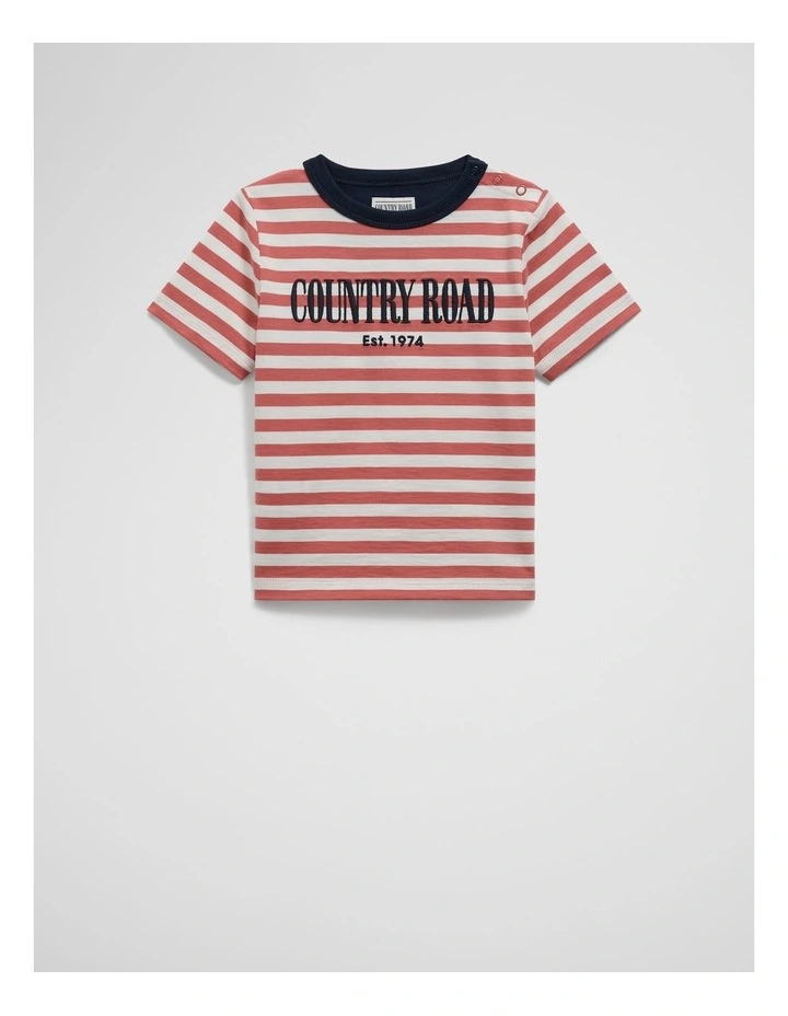 Organically Grown Cotton Heritage T-shirt in Faded Red Stripe image 1