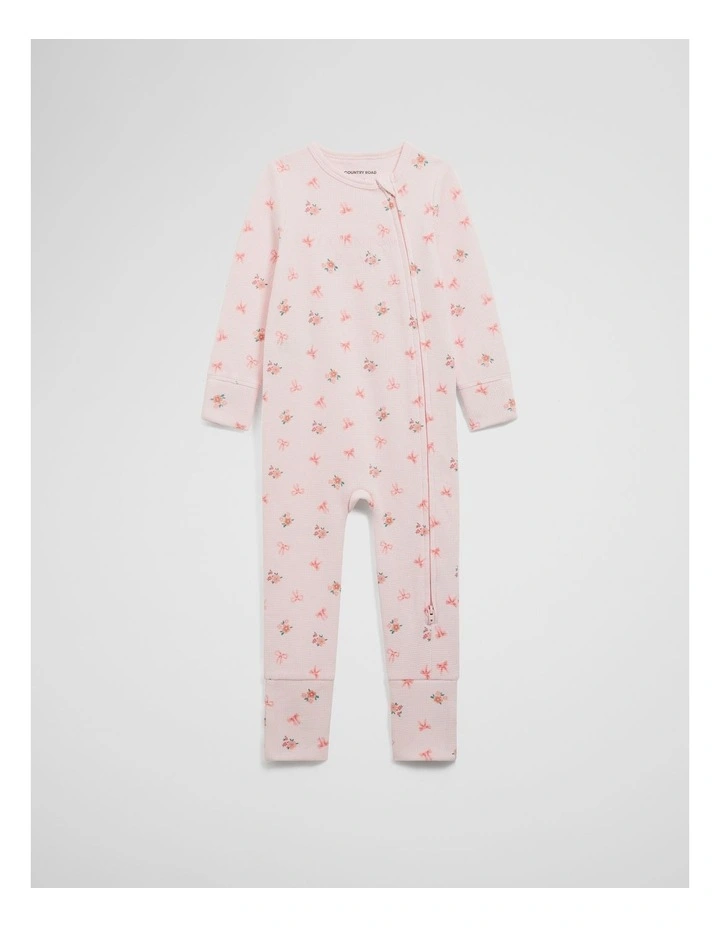 Organically Grown Cotton Waffle Jumpsuit in Pink Floral image 1